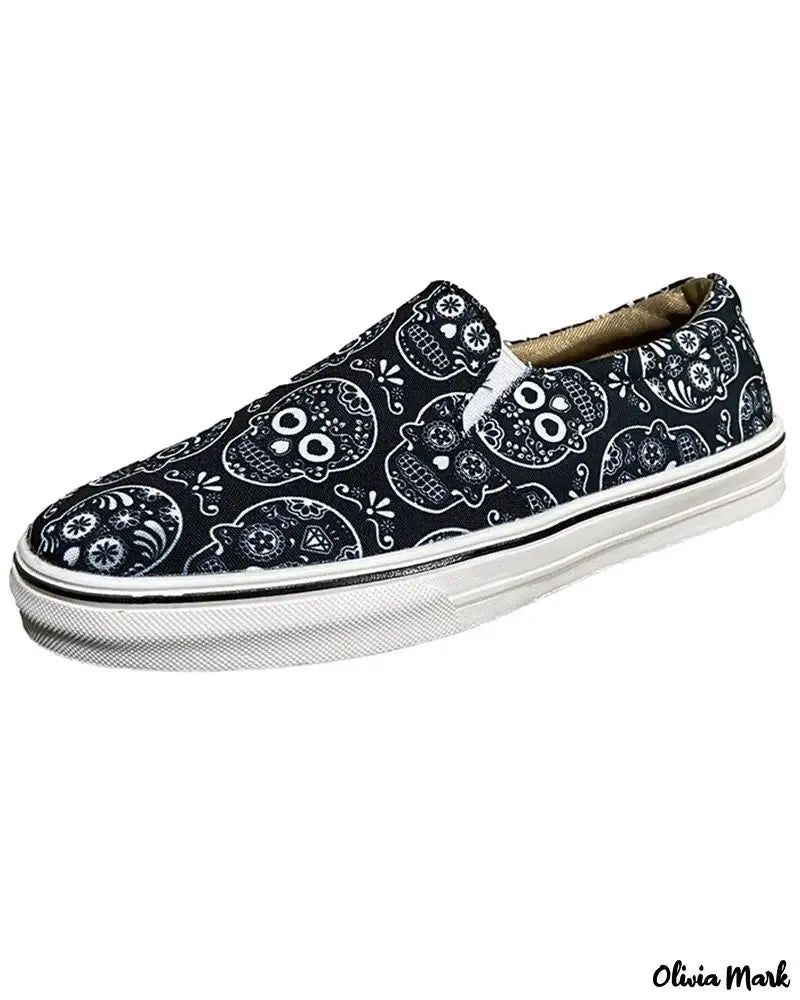 Fashion Women's Black & White Skull & Bones Slip-On Sneaker