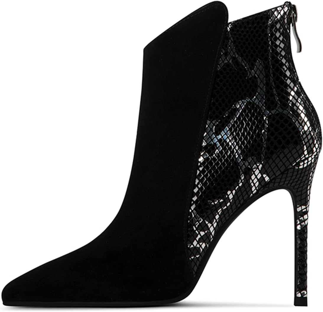 Shoedazzle Black and White Snake Embossed Lizebeth Boot