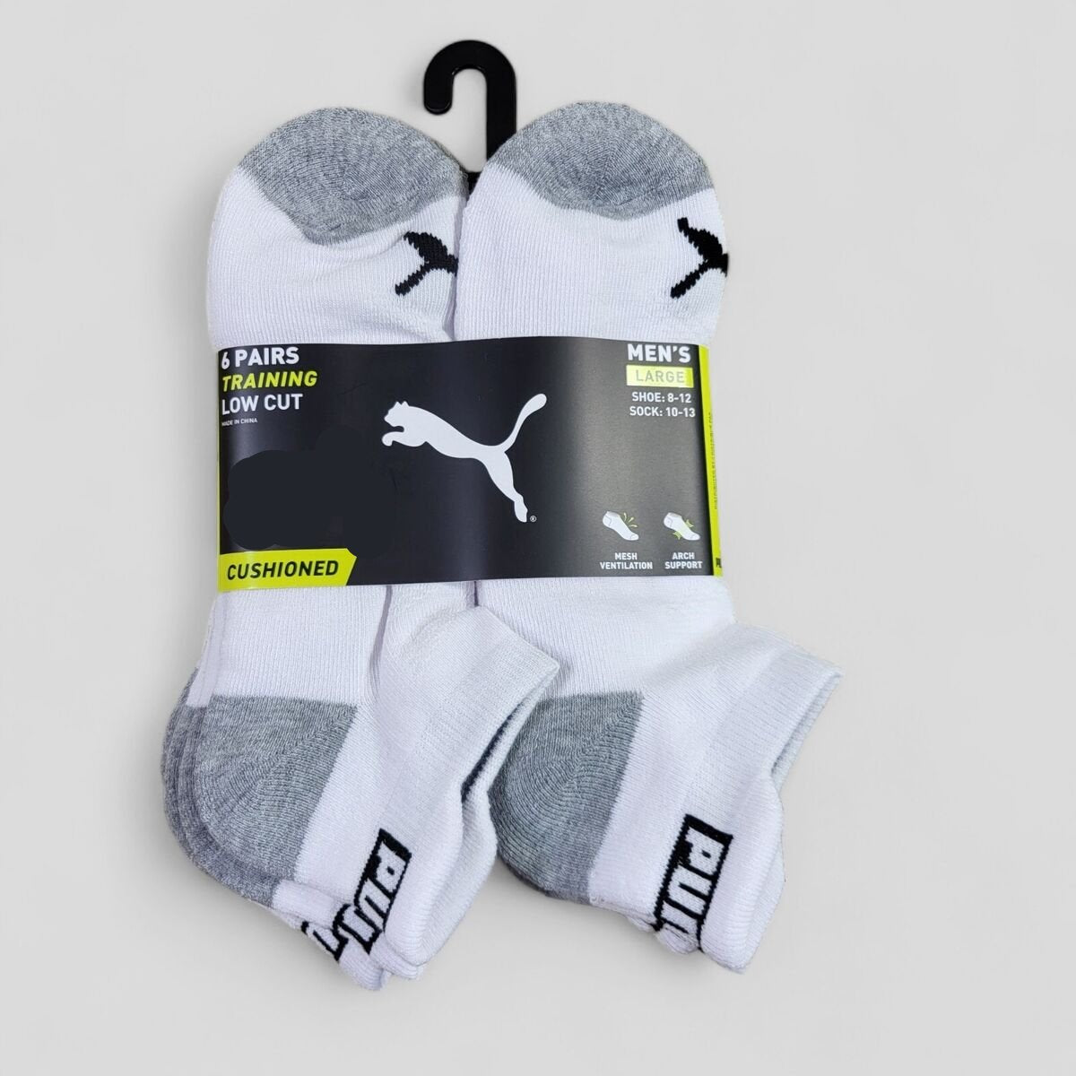 Lot de 6 paires de chaussettes d'entraînement rembourrées Puma blanches