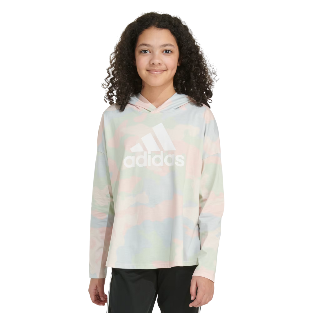 Adidas Girl's Long Sleeve Curve Hem Hooded Tee - AA3247