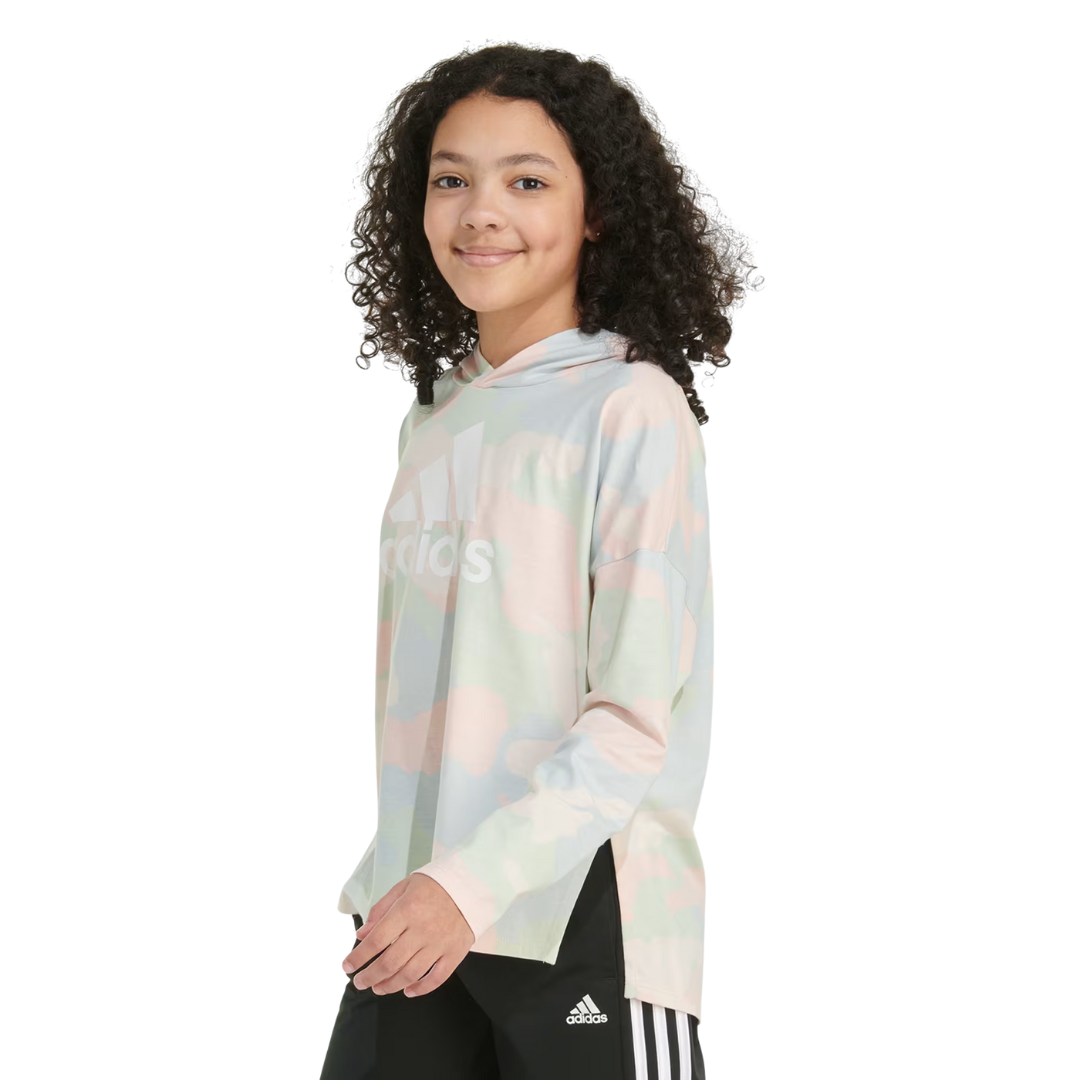 Adidas Girl's Long Sleeve Curve Hem Hooded Tee - AA3247