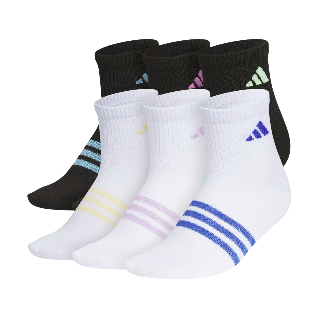 Adidas Kids’ Superlite 3.0 Quarter Socks – 6-Pack Black/White IR0947
