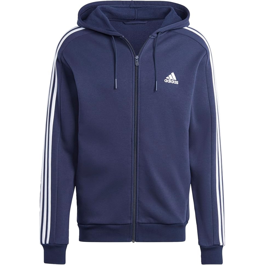 Adidas Men's Essentials Fleece 3-Stripes Full-Zip Hoodie Navy GK9033