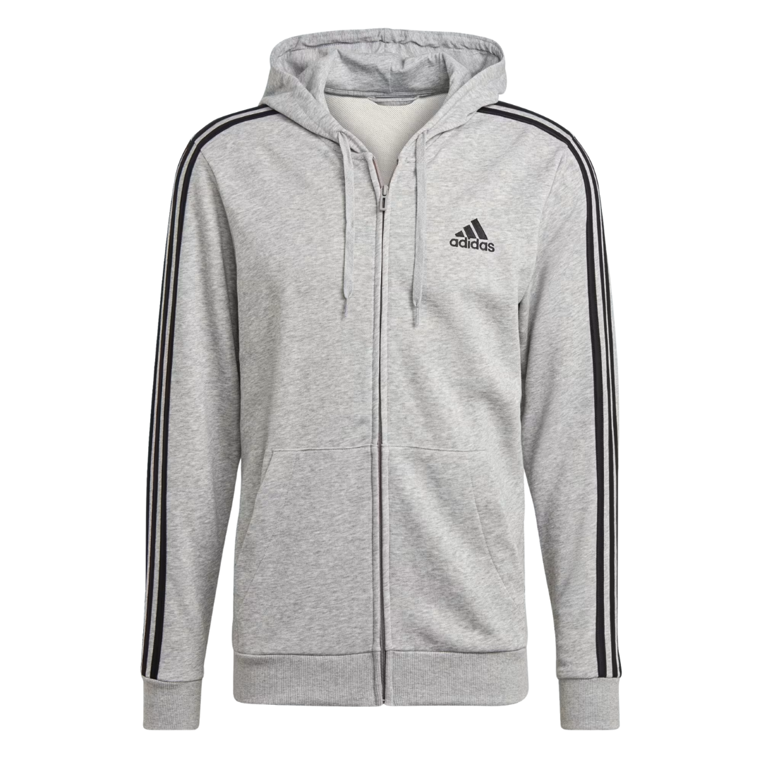 Adidas Men's Essentials French Terry 3-Stripes Full-Zip Hoodie – GK9034