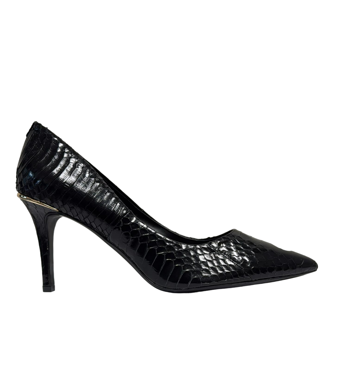 Tacones DKNY para mujer, estampado de serpiente, todo negro