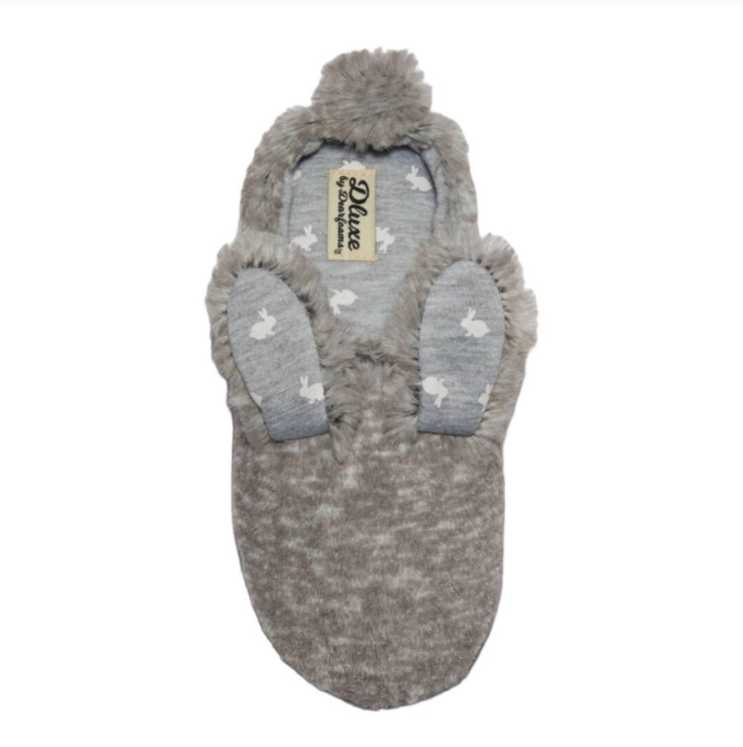 Dluxe by Dearfoams Memory Foam Grey Bunny Kids Slippers