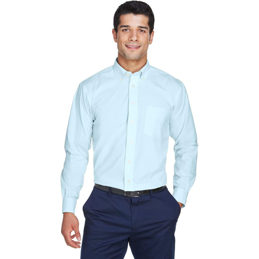 Devon & Jones Men's Crown Woven Collection Solid Oxford Crystal Blue