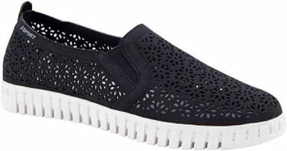 Chaussures à enfiler à motif floral découpé au laser pour femmes JSport, noires