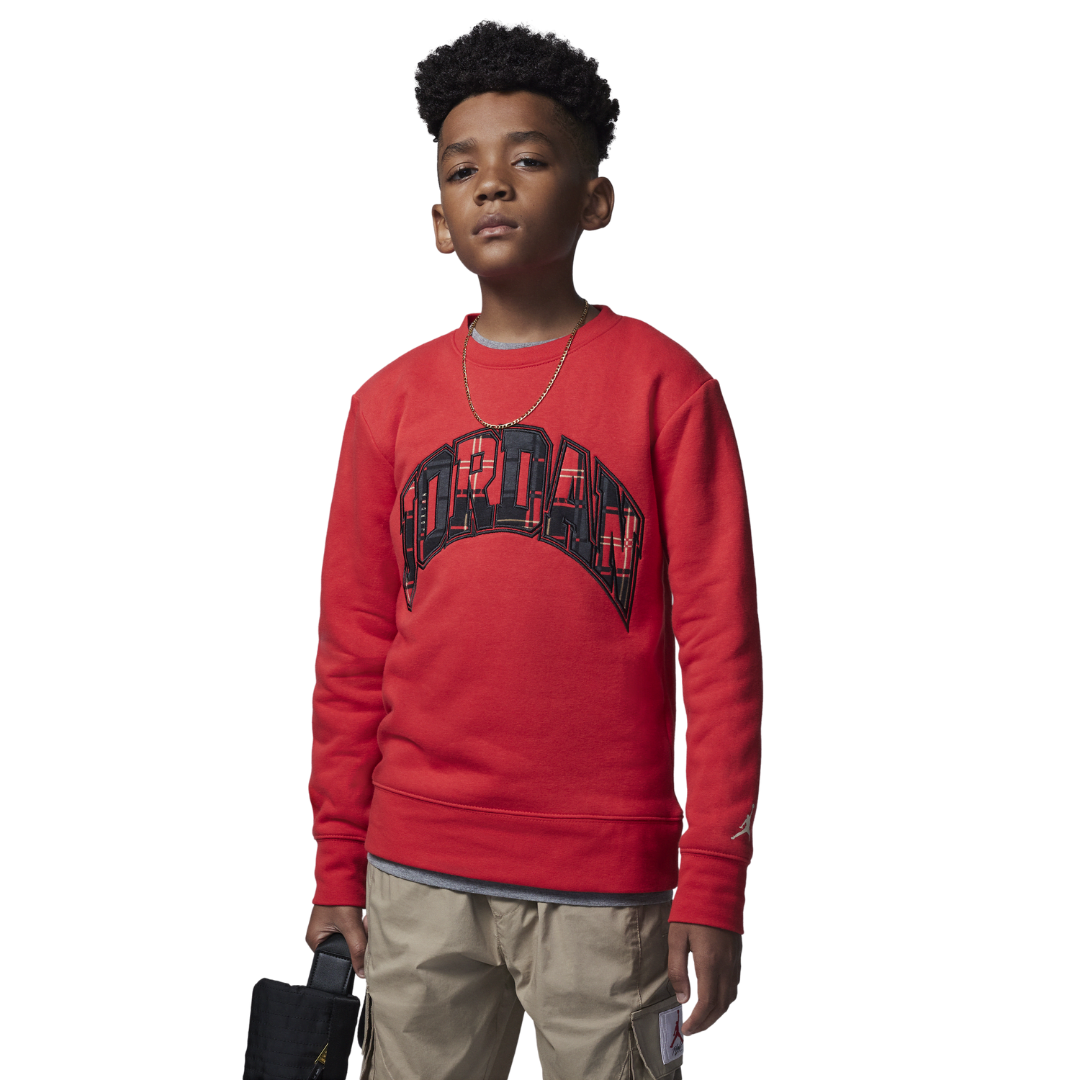 Jordan Brooklyn Fleece Plaid Crew Big Kids' Crewneck 95B980-R69