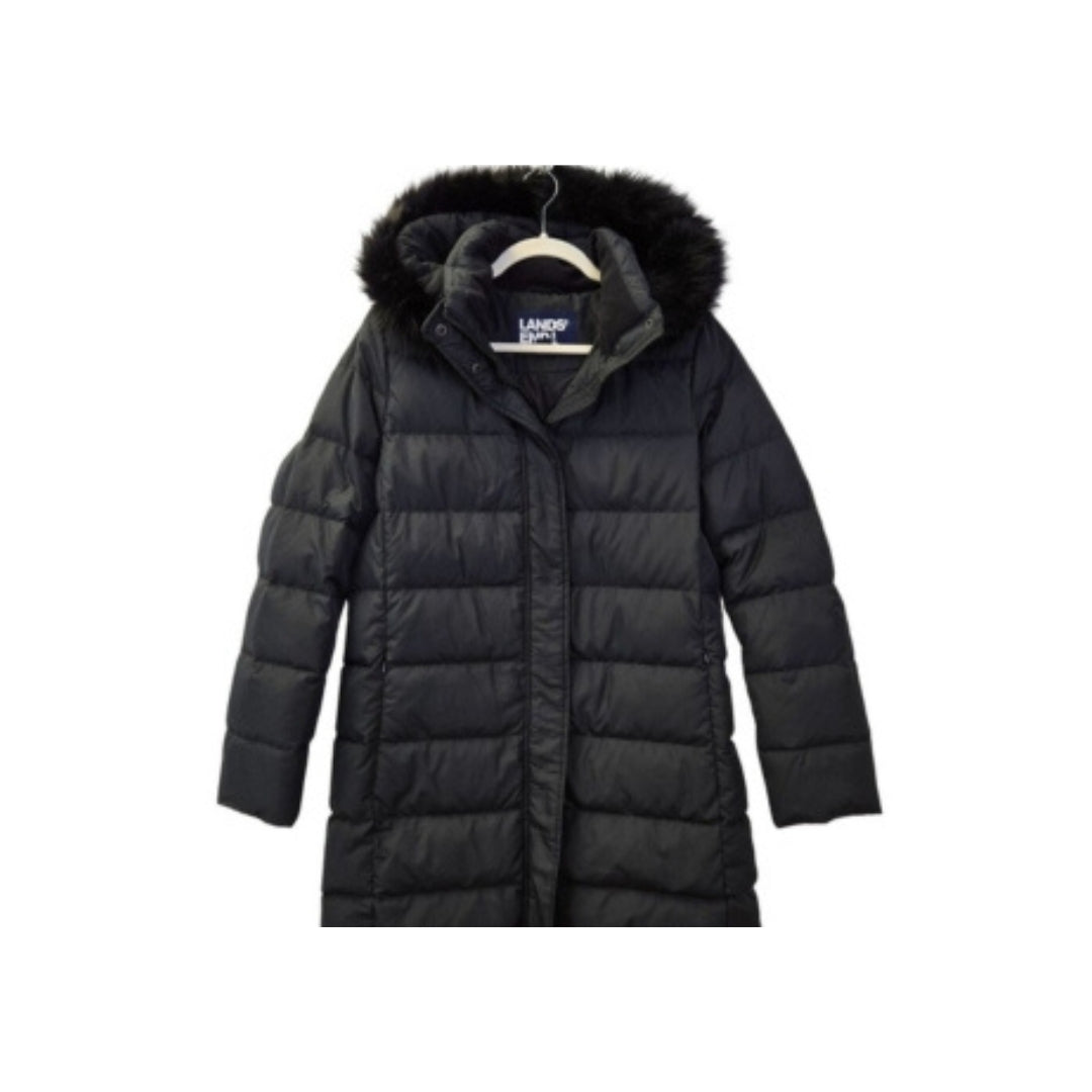 Lands' End Women's Hooded Puffer Jacket - Black