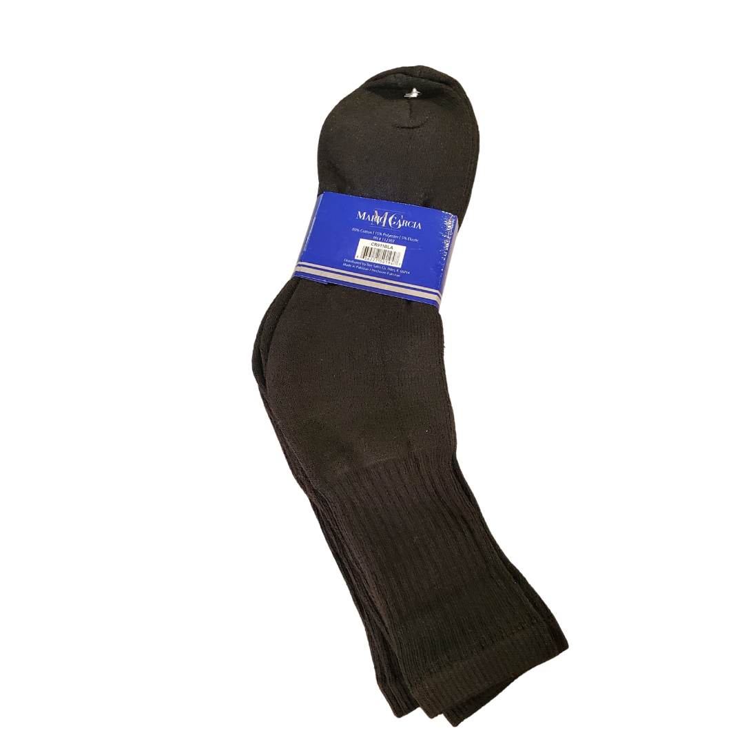 Mario Garcia Unisex All Black Cotton Crew Socks Size 5-10
