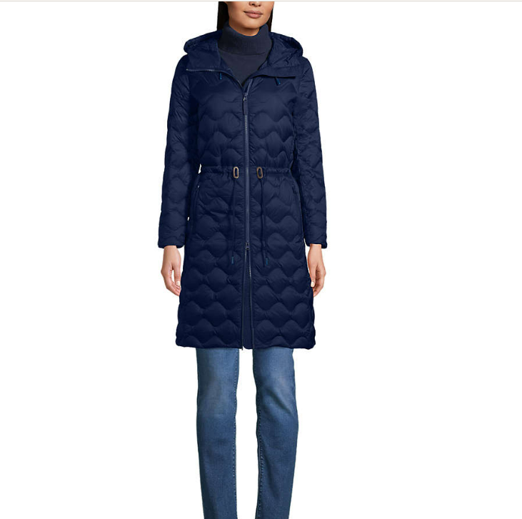 Abrigo acolchado ultraligero plegable para mujer de Lands End, color azul marino