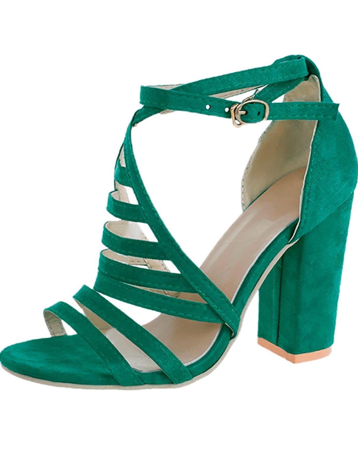 Zapatos de tacón alto con tiras en la parte delantera para mujer, de color verde