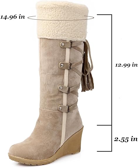 Women's Winter wedge knee-high snow boots Lace-up