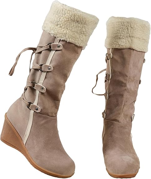 Women's Winter wedge knee-high snow boots Lace-up