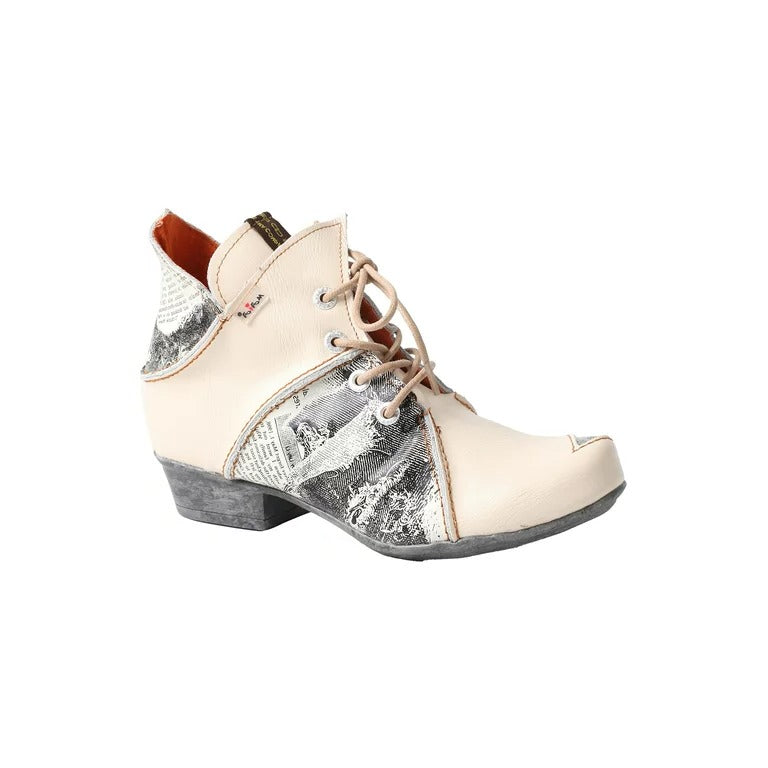 TMA EYES Lace Up Newspaper Print Leather Women's Ankle Boots