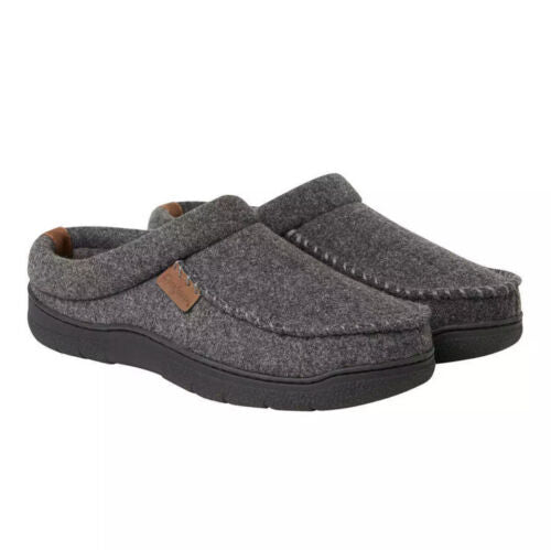 Dearfoam Men's Memory Foam Slippers Wool Blend Dark Grey