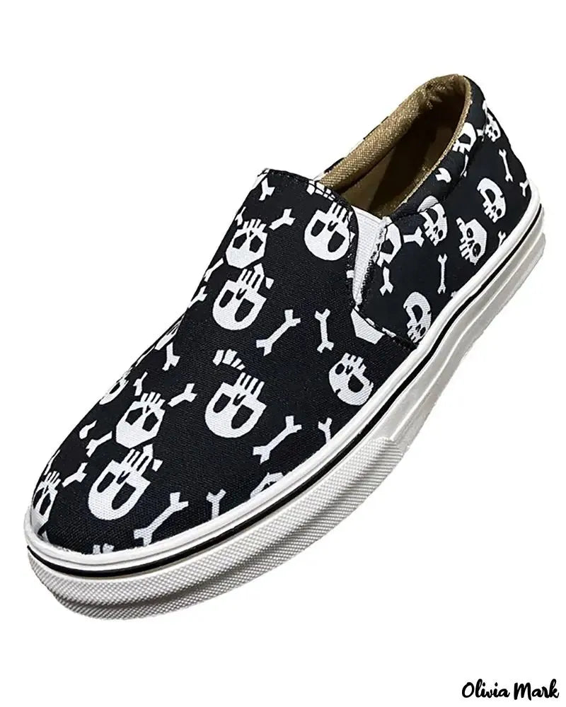 Fashion Women's Black & White Skull & Bones Slip-On Sneaker