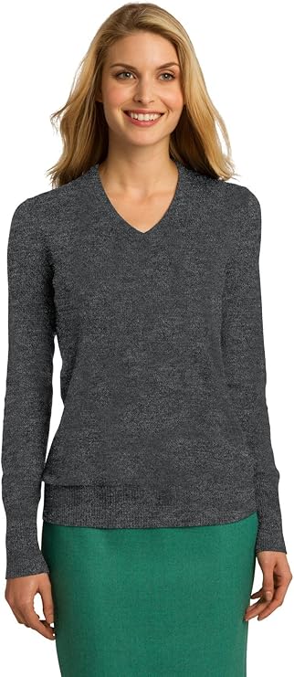 Pull col V pour femme Port Authority, anthracite chiné