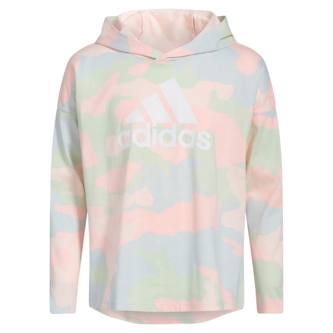 Adidas Girl's Long Sleeve Curve Hem Hooded Tee - AA3247