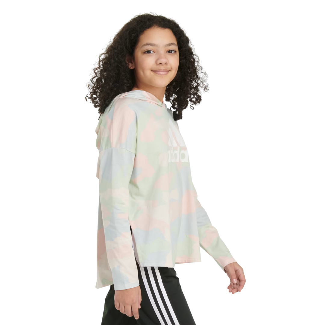 Adidas Girl's Long Sleeve Curve Hem Hooded Tee - AA3247