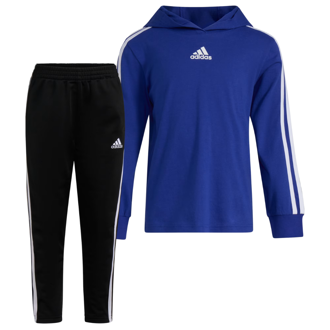 Adidas Boy's 2-Piece Track Hooded Pant Set Blue