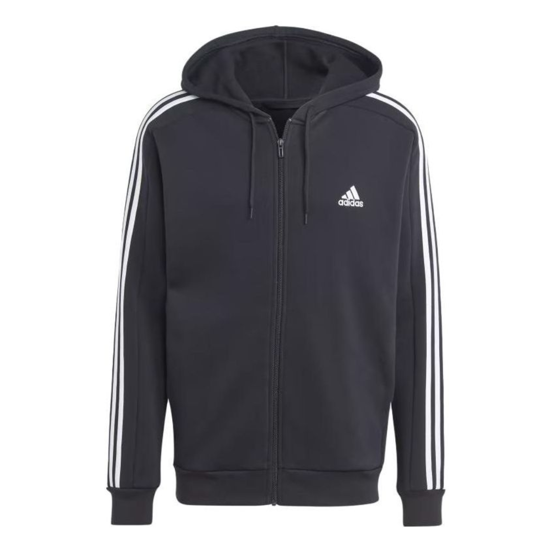 Adidas Men's Essentials Fleece 3-Stripes Full-Zip Hoodie – Black IB4029