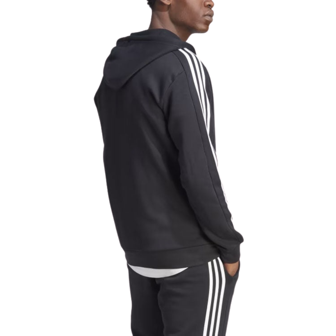 Adidas Men's Essentials Fleece 3-Stripes Full-Zip Hoodie – Black IB4029