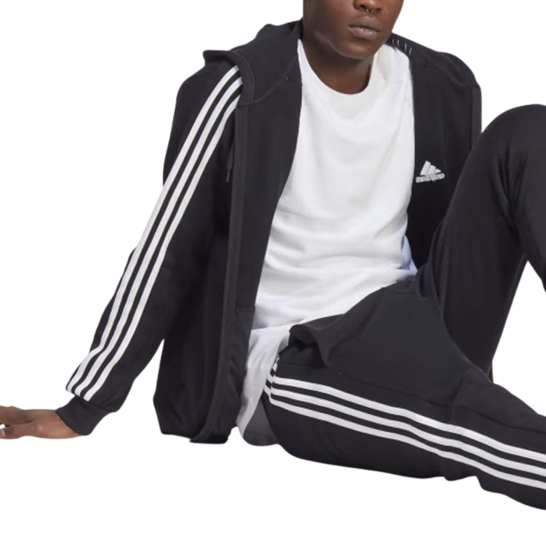Adidas Men's Essentials Fleece 3-Stripes Full-Zip Hoodie – Black IB4029