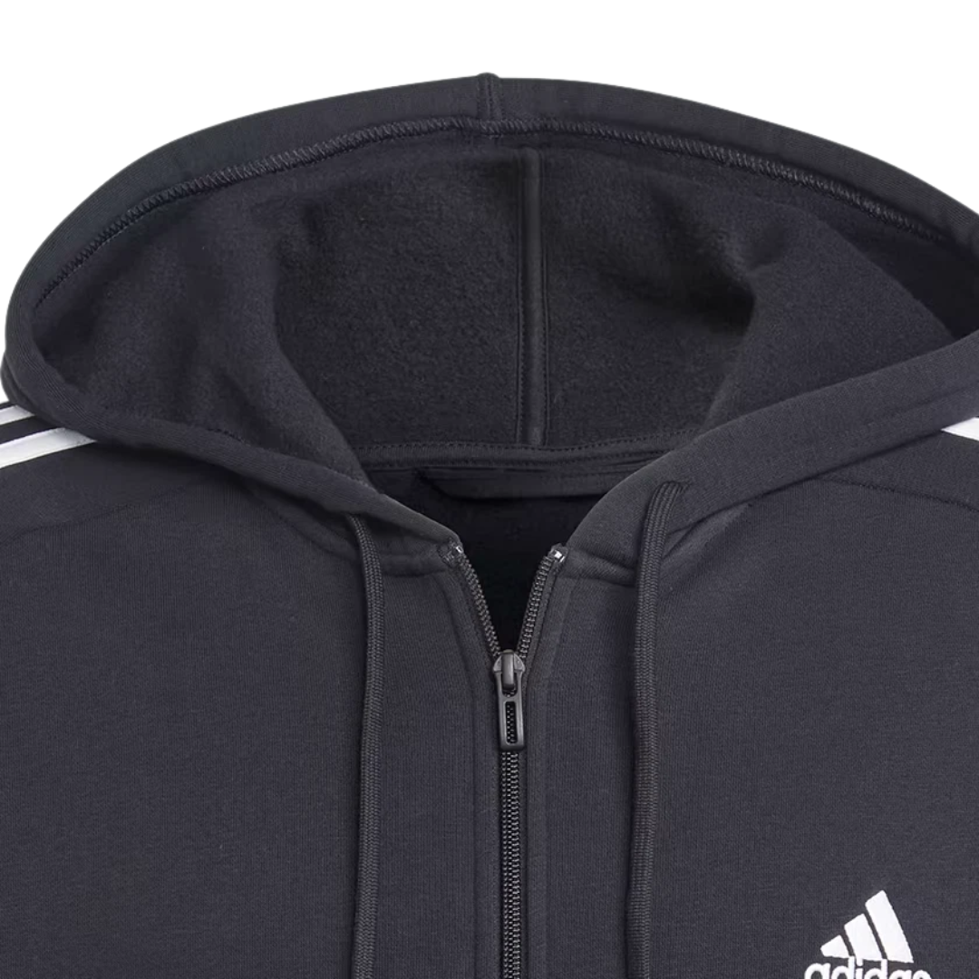Adidas Men's Essentials Fleece 3-Stripes Full-Zip Hoodie – Black IB4029