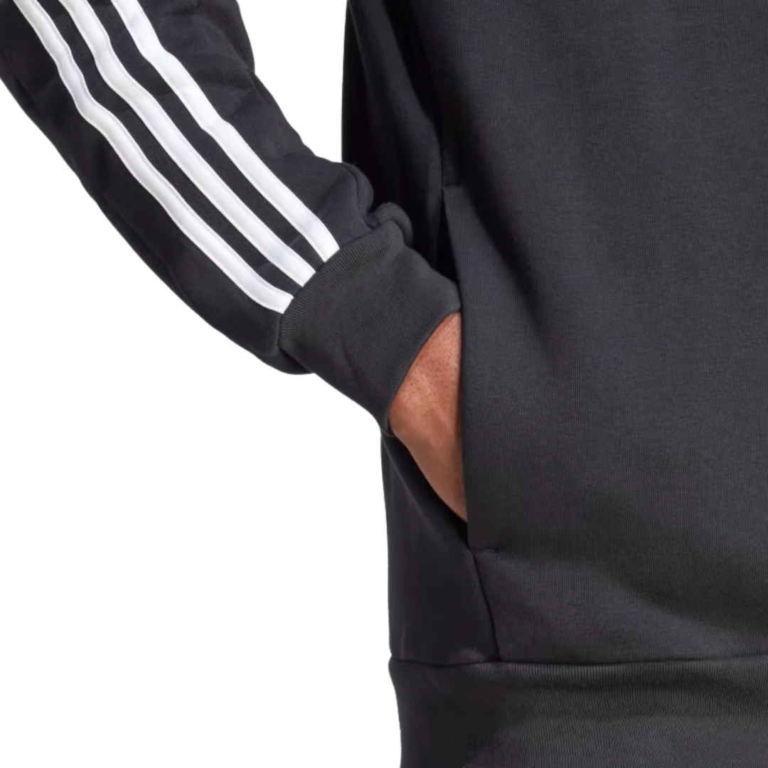 Adidas Men's Essentials Fleece 3-Stripes Full-Zip Hoodie – Black IB4029