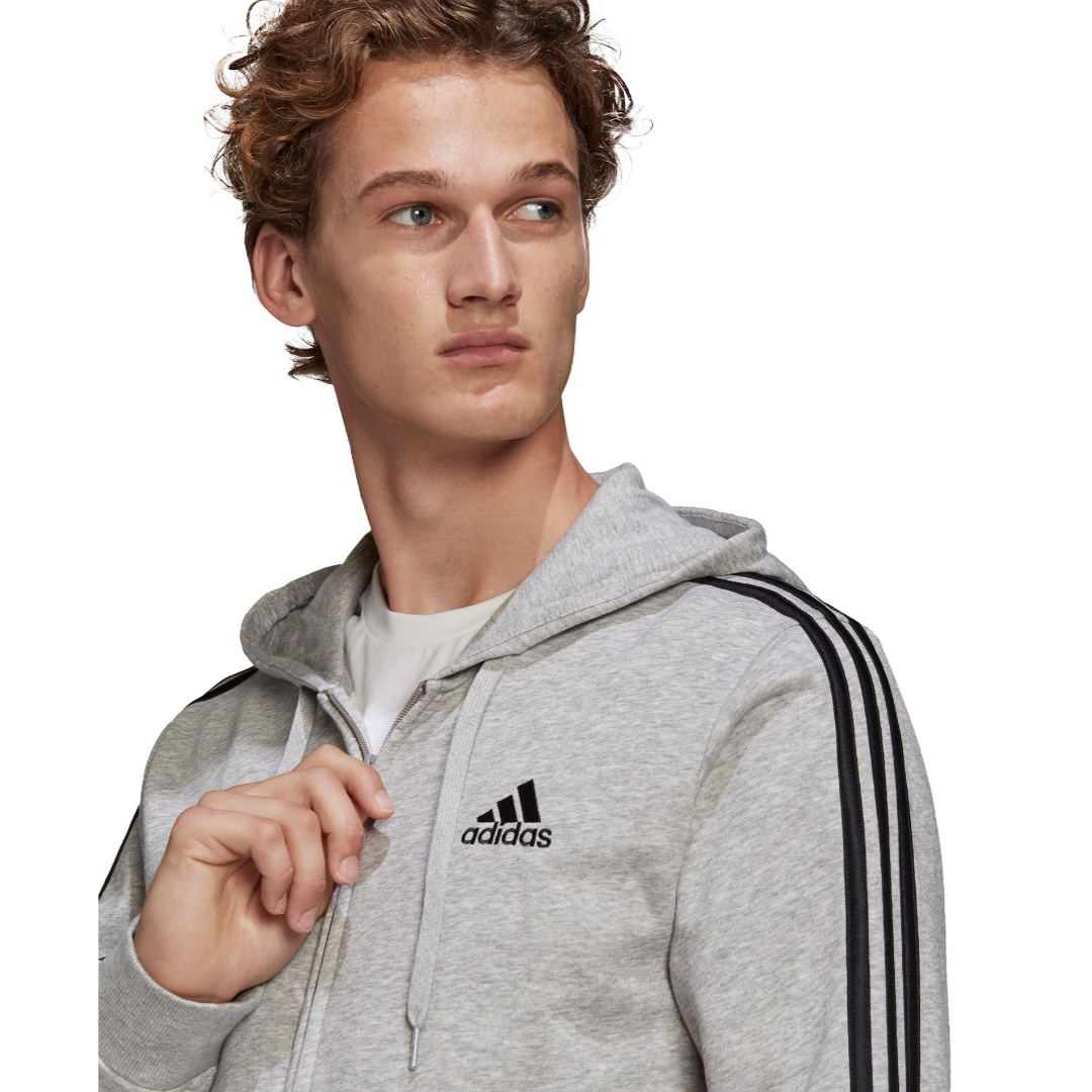 Adidas Men's Essentials French Terry 3-Stripes Full-Zip Hoodie – GK9034