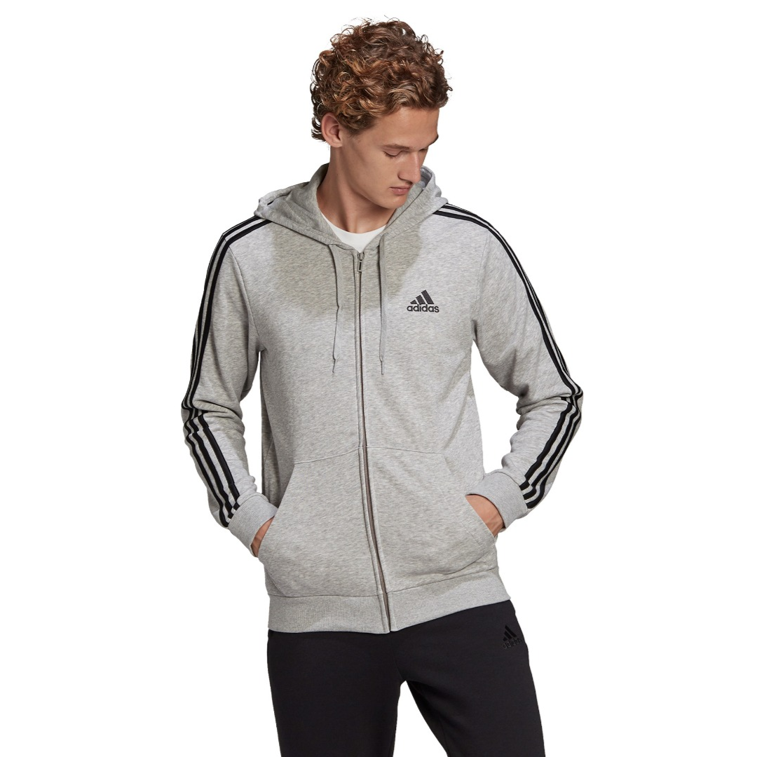 Adidas Men's Essentials French Terry 3-Stripes Full-Zip Hoodie – GK9034