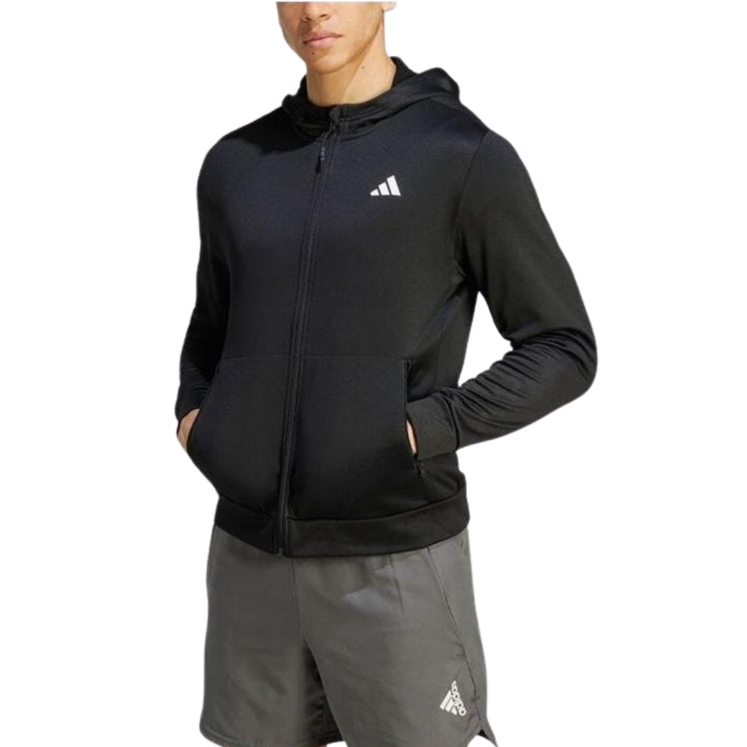 Adidas Men's Logo Print Zip-Up Hoodie – Black IJ9618