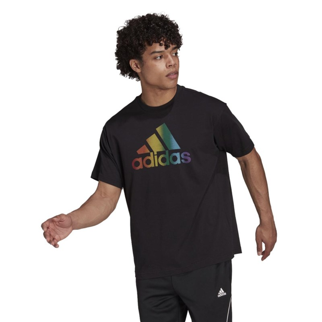 Adidas Men's Pride Logo Graphic Tee (Gender Neutral) – Black/Multicolor JW2052
