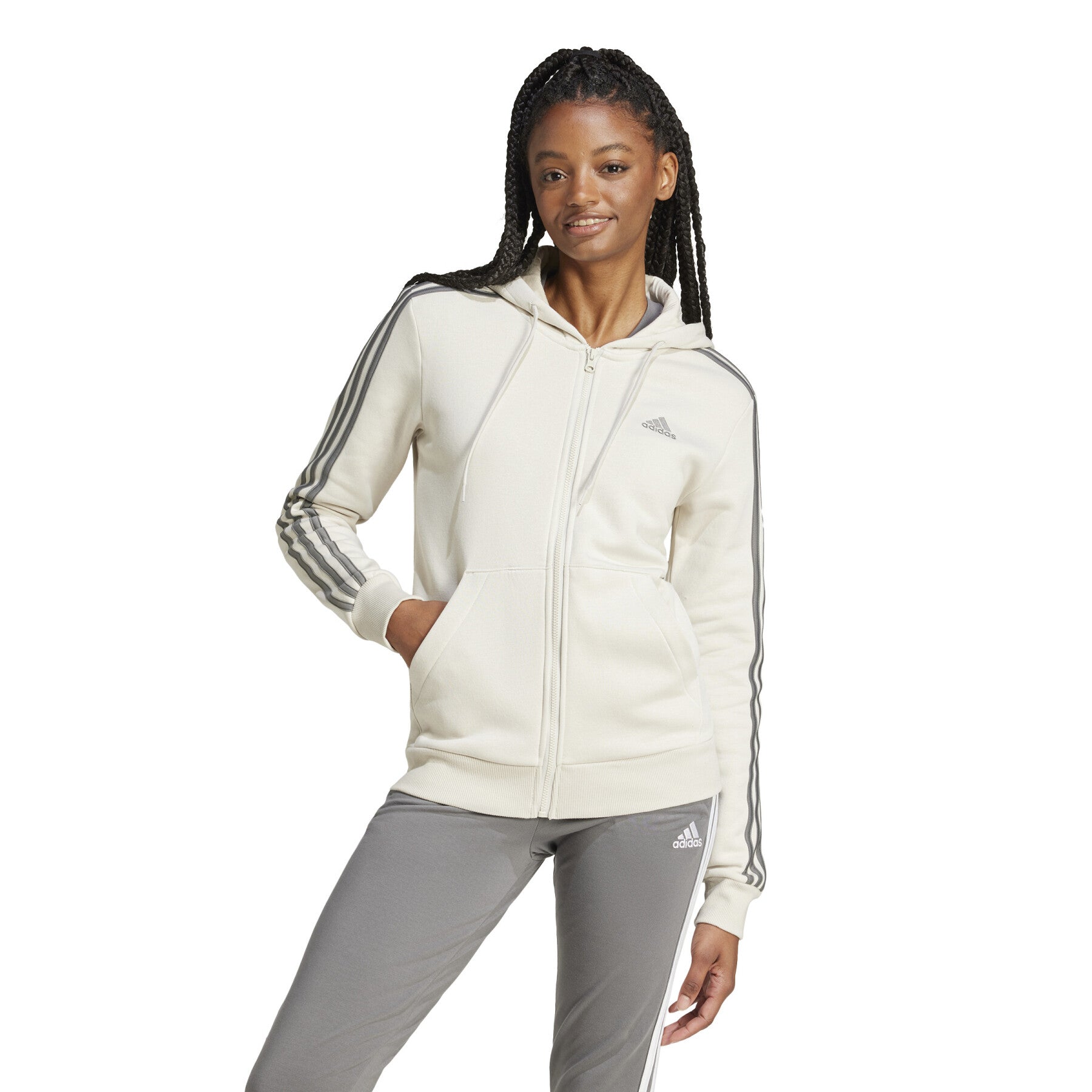 Adidas Women's Fleece Zip Hoodie Aluminium Beige | IY1732