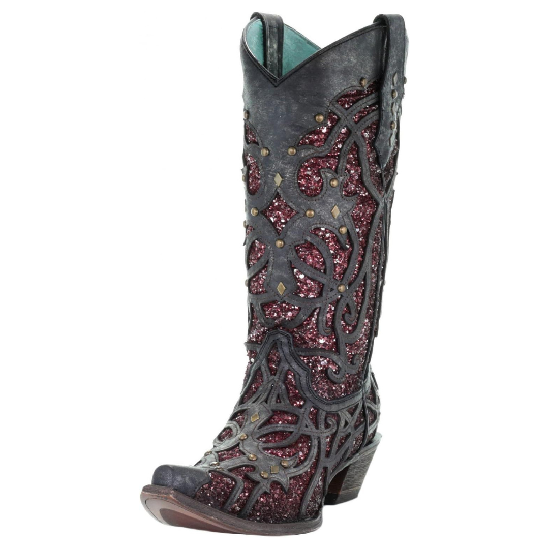Corral Women's Plum Glitter Inlay Western Cowboy Boots