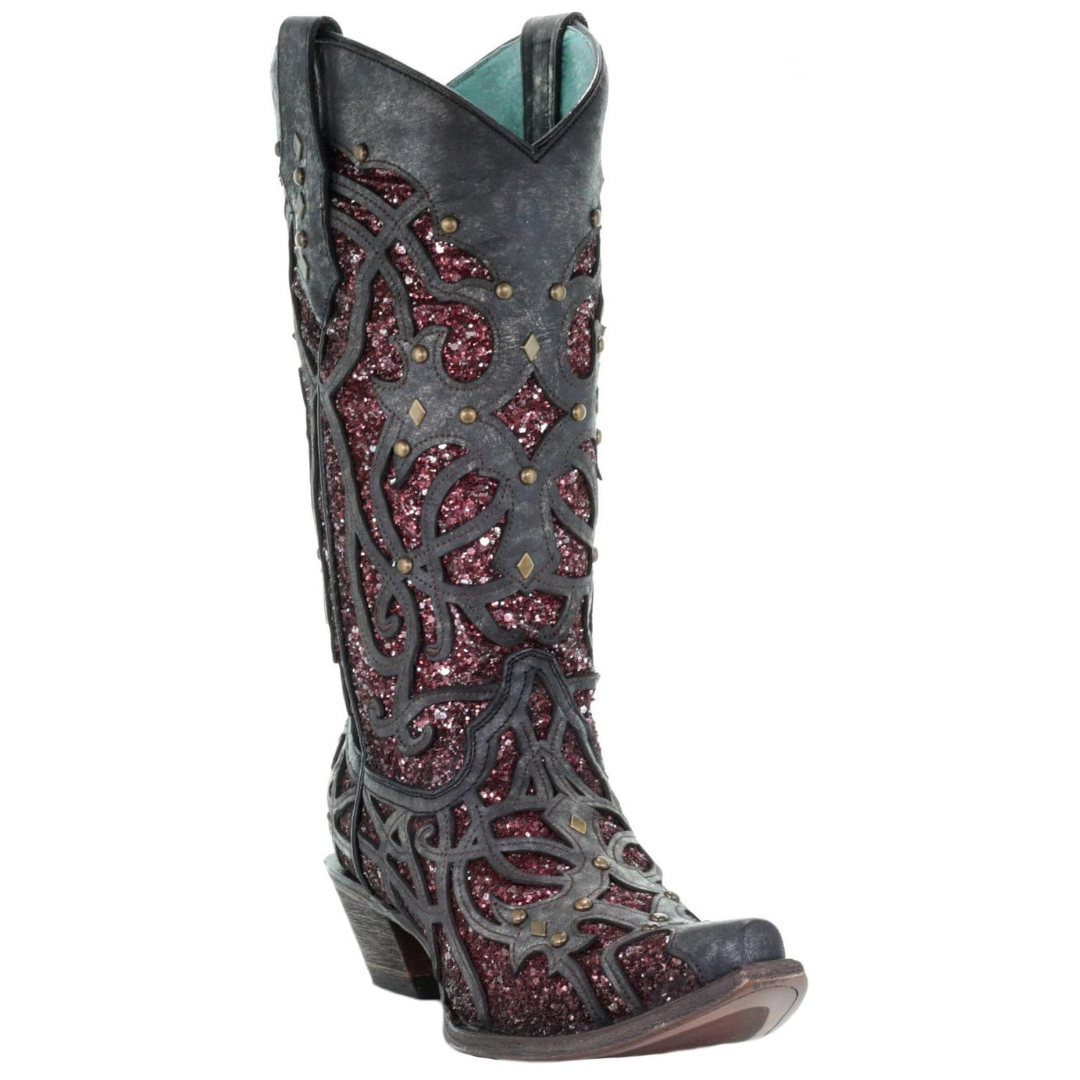Corral Women's Plum Glitter Inlay Western Cowboy Boots