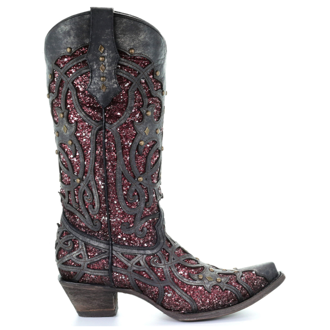 Corral Women's Plum Glitter Inlay Western Cowboy Boots