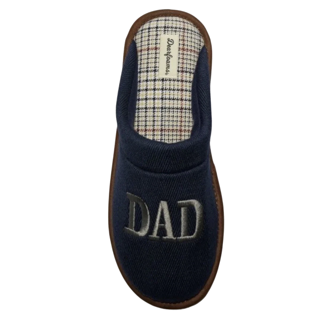Dluxe by Dearfoams Men’s Memory Foam Dad Boss Slide Slippers – Navy