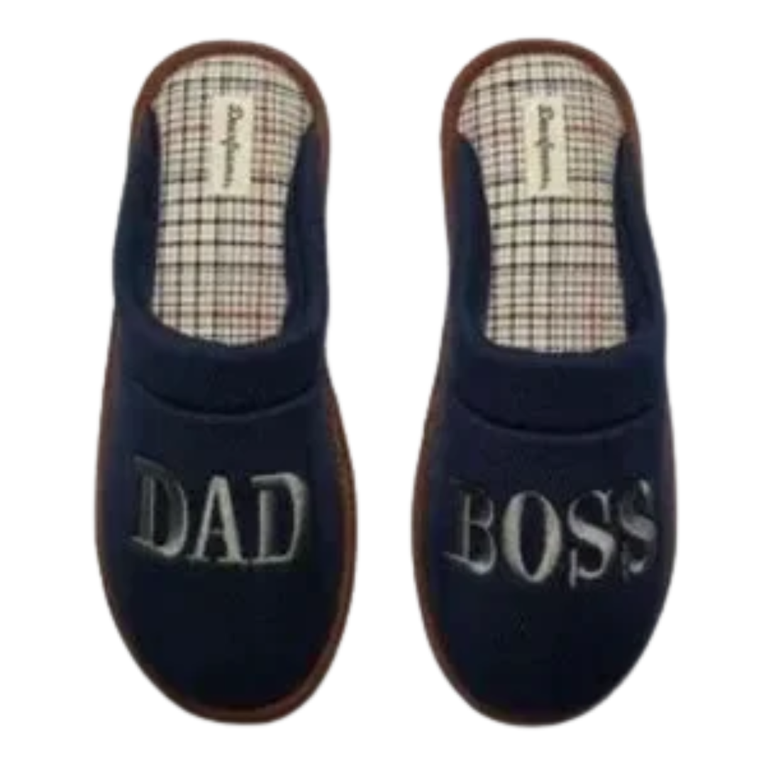 Dluxe by Dearfoams Men’s Memory Foam Dad Boss Slide Slippers – Navy