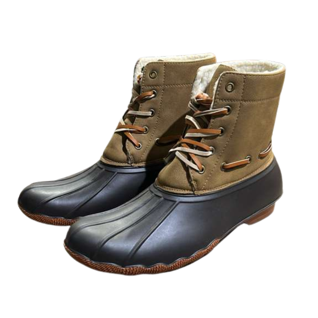 Faux Fur Cuff Combat Riding Chelsea Boots