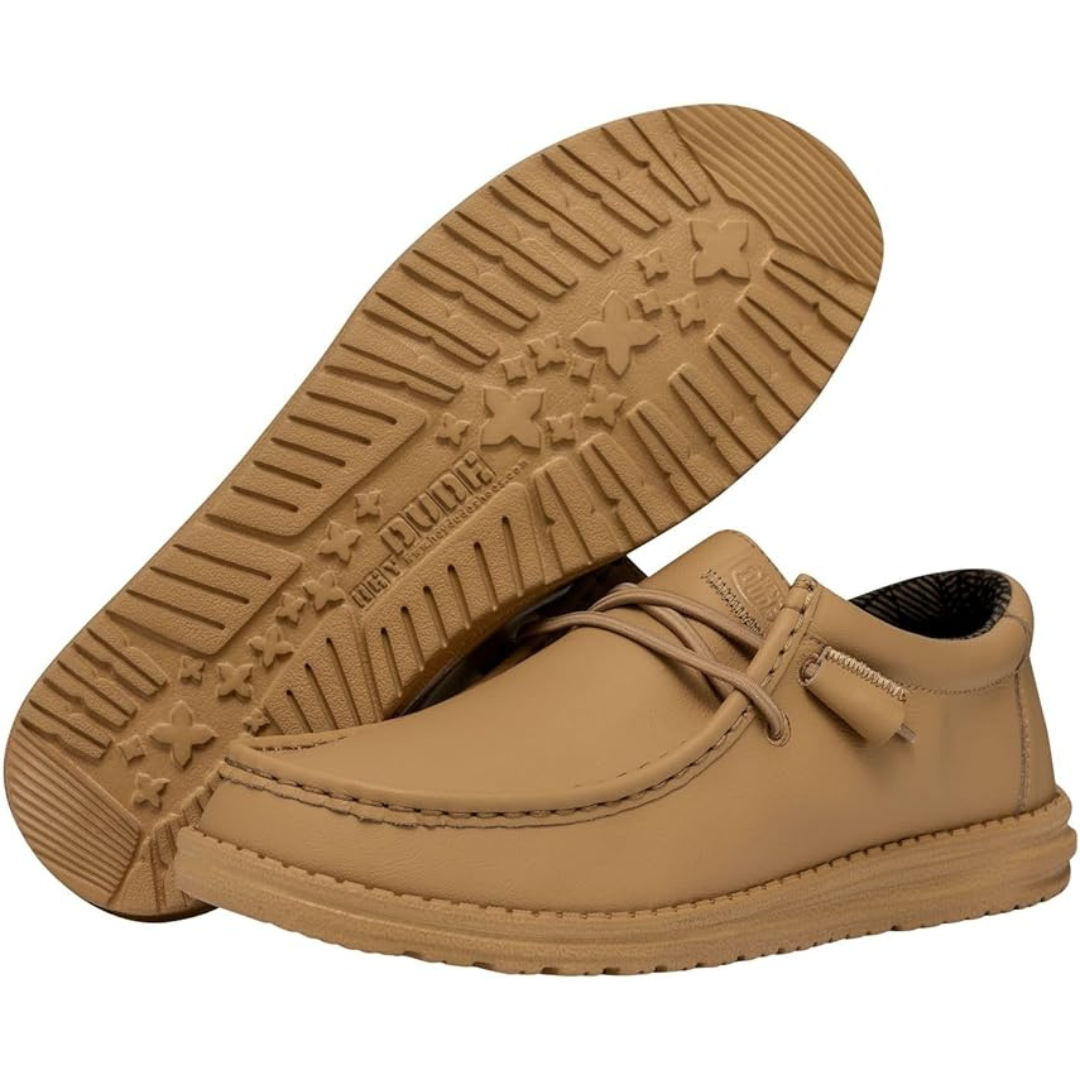 Hey Dude Men's Wally Mono Leather Comfortable & Light-Weight Tan Loafers