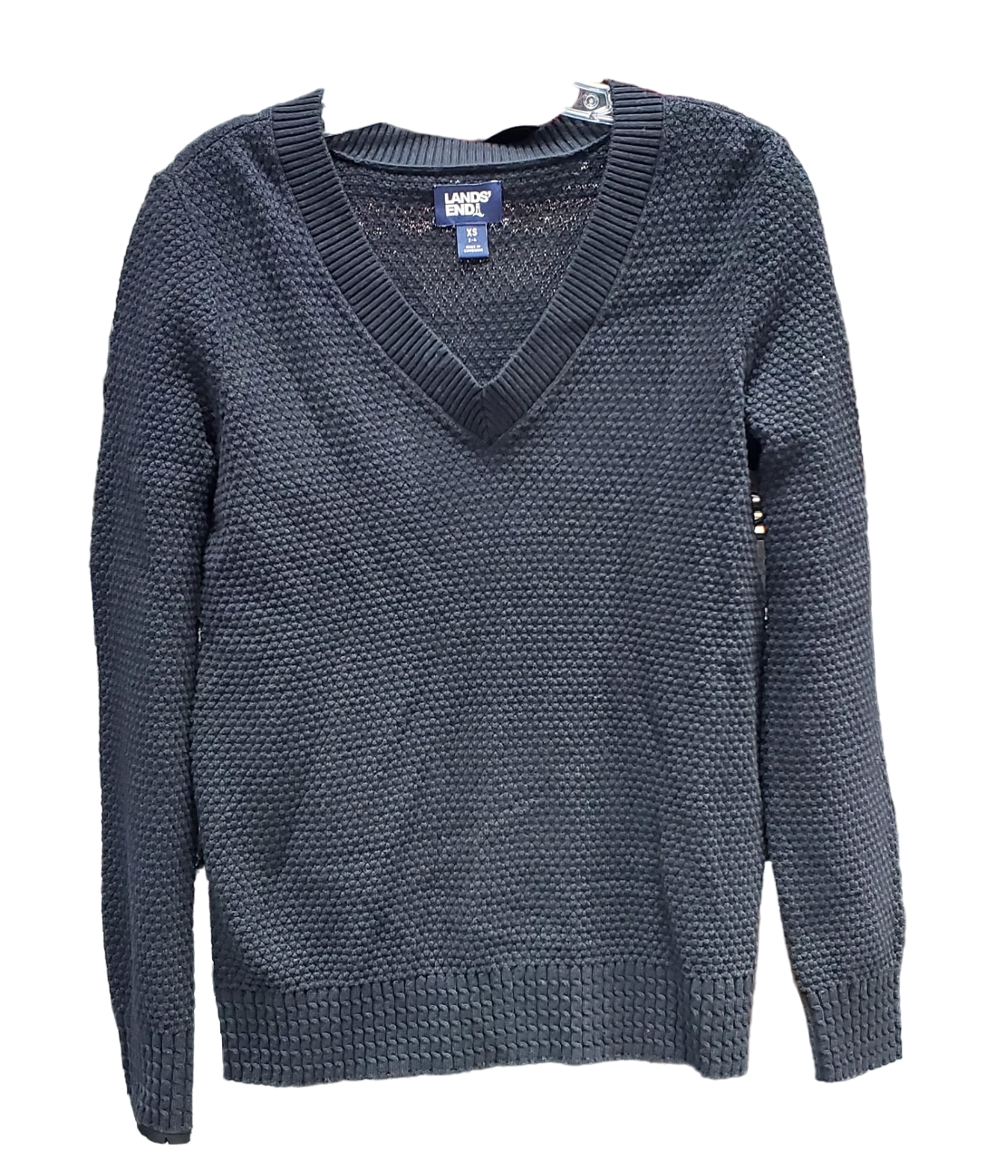 Pull noir à manches longues et col en V en coton pour femme Lands End