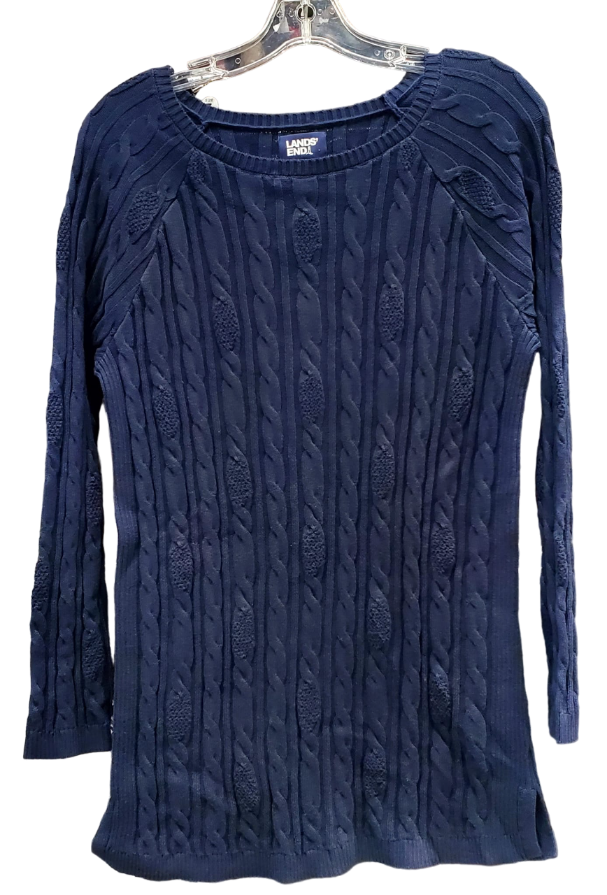Tunique en coton pour femme Lands End Radian Navy à col ras du cou et manches longues