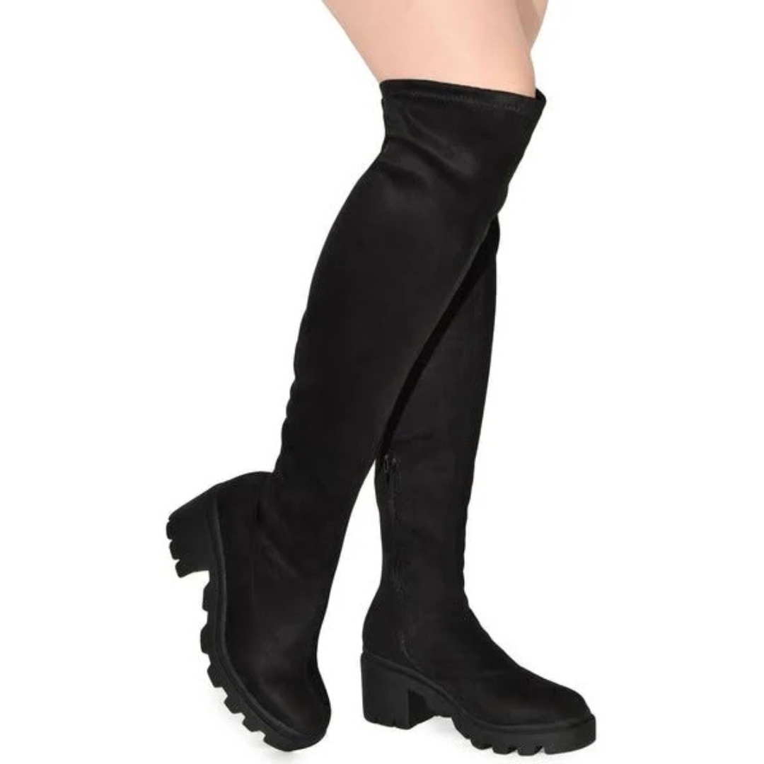 Wild Diva Women's Black Vivica Wide-Calf Over the Knee Boot
