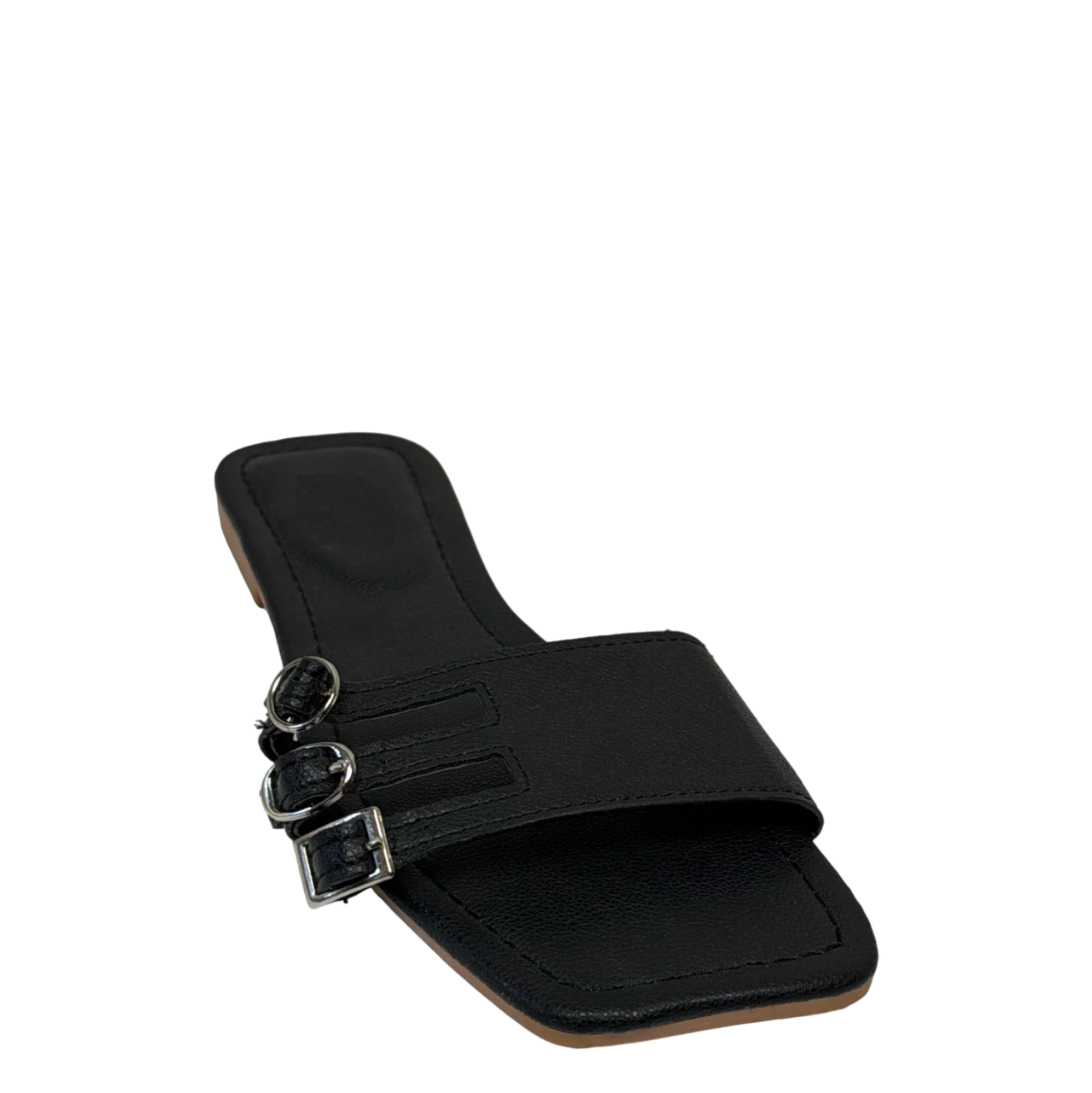 Sandalias negras con hebilla para mujer