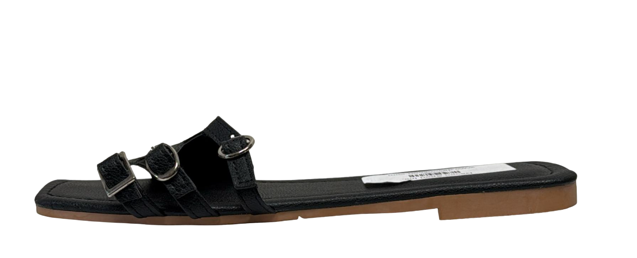 Women's Black Buckle-Strap Sandals