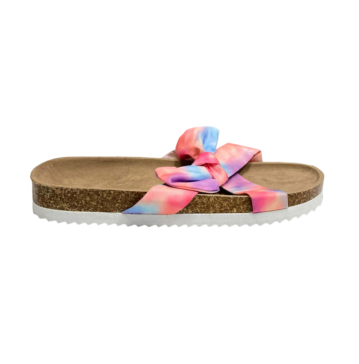 Sandalias multicolor para mujer con lazo tie dye rosa