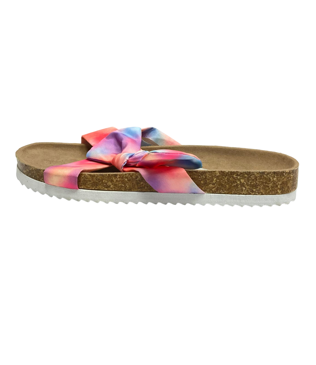 Sandalias multicolor para mujer con lazo tie dye rosa